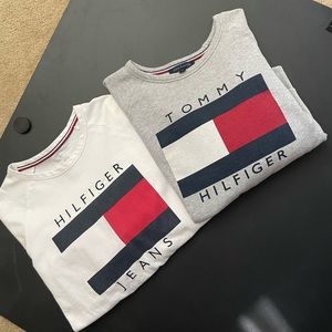 Tommy Hilfiger gray and white crew neck sweatshirts